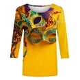 thumbnail image 5 of Cavosen Carnival Day Womens Tops 3/4 Length Sleeve Festival Mardi Gras Crewneck Shirts Mask Graphic Print Tops Holiday Trendy Blouse Loose Athletic T-Shirts Party Shrove Tuesday Purple M, 5 of 5