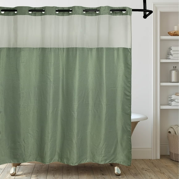 CNKOO 1pc Bathroom Hookless Shower Curtain with Snap-In Fabric Liner Hookless Recessed Hooks Double Waffle Shower Curtain Waffle Shower Curtain Home Decor home décor 75‘‘L x 72‘‘W