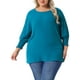 thumbnail image 1 of Blusas de chiffon de talla grande para mujer Agnes Orinda, con mangas largas de murciélago y volantes, camisetas sueltas y casuales, 3X azul lago, 1 of 6