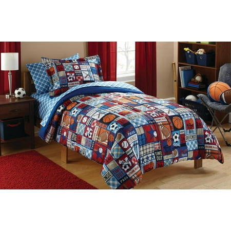 Mainstays Kids Sports Patch Bed in a Bag Coordinating Bedding Set