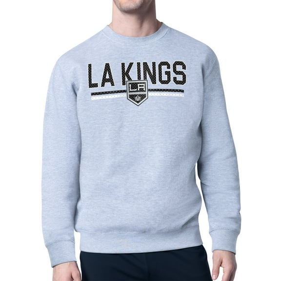 Men's Starter Heather Gray Los Angeles Kings Mesh Look Team Name Logo Pullover Sweatshirt