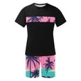thumbnail image 5 of Wyobmus Workout Short Set for Men Slim Fit 2 Piece Tracksuit Summer Beach Shorts Outfits Short Sleeve Hawaiian Printed Sport Suits D-Black, 5 of 5