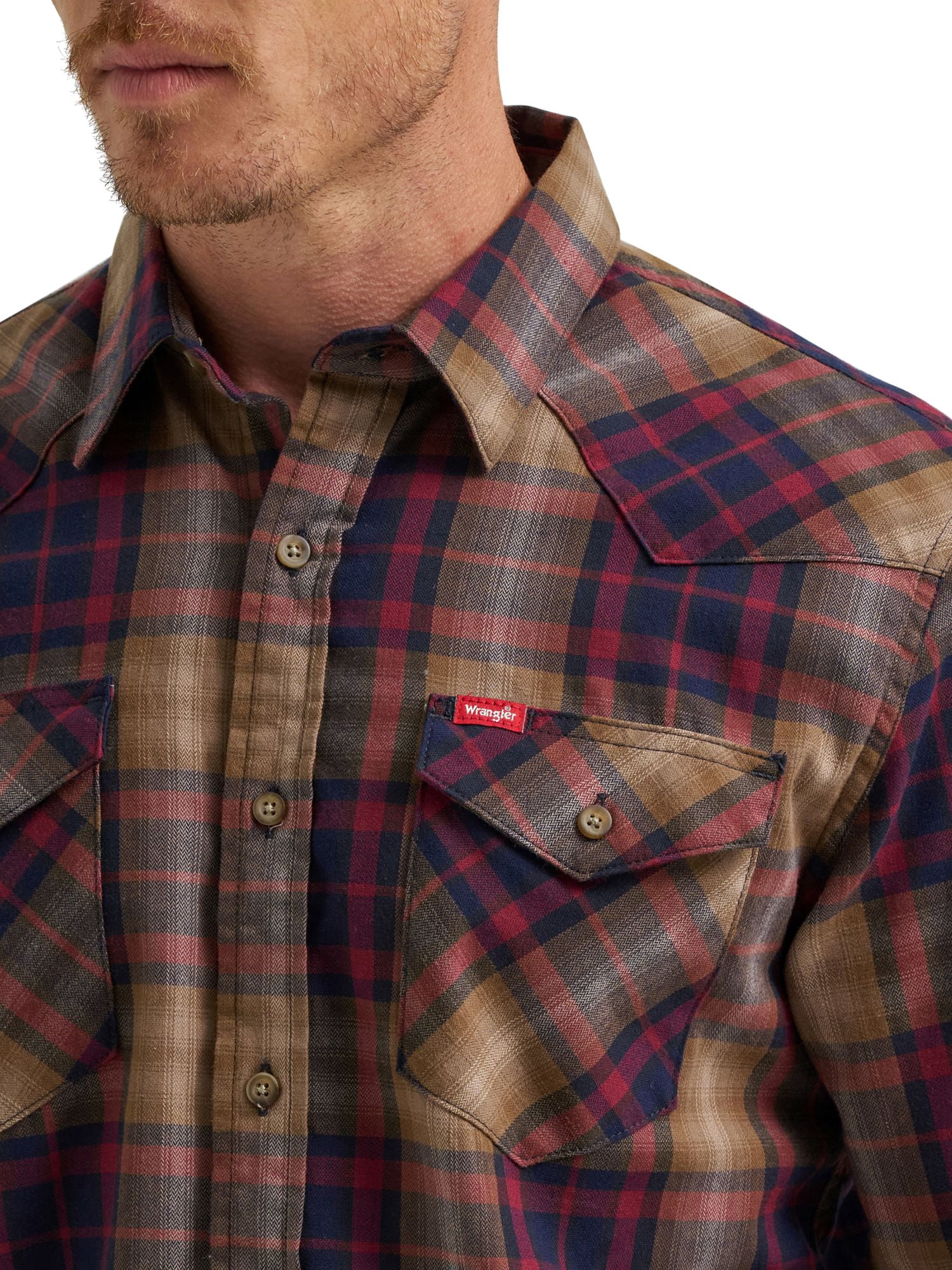 Wrangler® Men's Slim Fit Long Sleeve Woven Twill Shirt with Sunglasses Cleaner, Sizes S-5XL