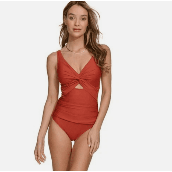 DKNY Women's One-Piece Swimsuit Red Large
