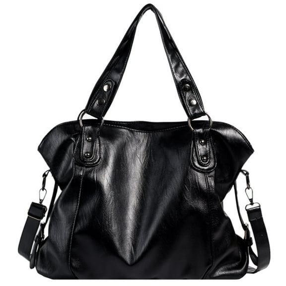 Yucurem Leather Handbag Big Casual Mommy Travel Shopper Tote Crossbody Bag (Black) PU Leather bag (Black)