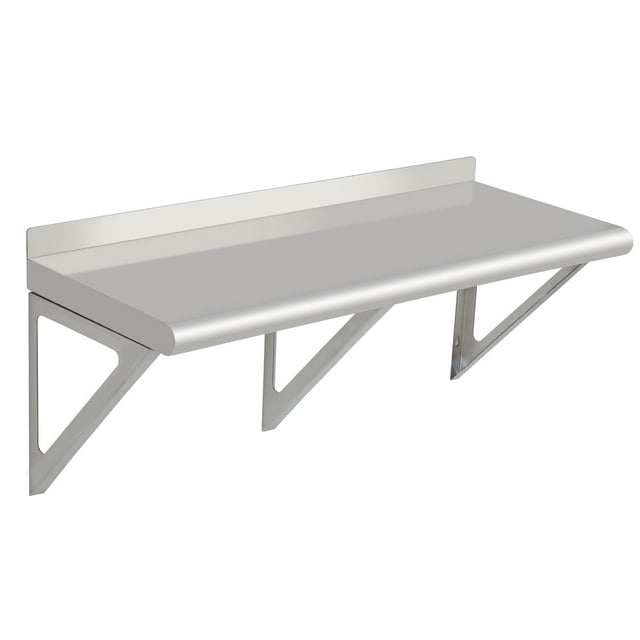 QinaQin Repisa de pared de acero inoxidable con salpicadera y 2 soportes, estante metálico de uso rudo para cocina, restaurante, lavandería, garaje o área de servicio