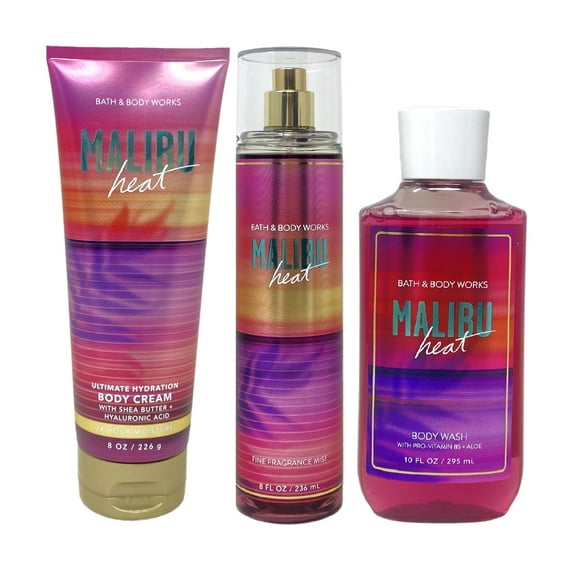 Bath & Body Works Malibu Heat 3 Piece Bundle - Body Cream - Fine Fragrance Mist and Body Wash - Full Size