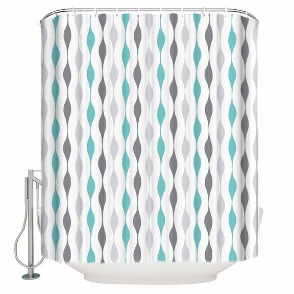 Fabric Shower Curtain, Teal Grey and Black Geometric Striped Shower Curtains with 12 Hooks Waterproof Machine Washable Bath Curtains for Bathroom, 54 x 78in