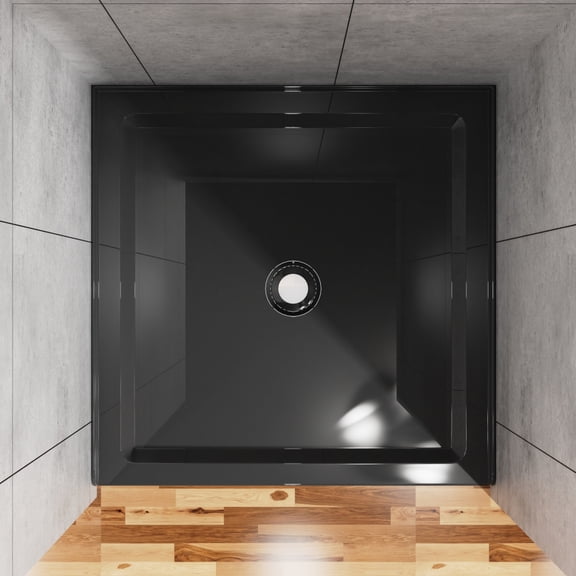 36"x36" Shower Base, Center Drain, Black, Non-Slip Acrylic, Single Threshold