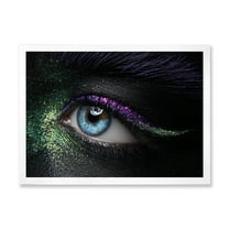 Designart 'Woman Eyes With Green & Purple Pigment & Sparkles' Modern Framed Art Print