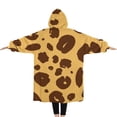 thumbnail image 2 of Oversized Wearable Blanket Hoodie,Yellow and Brown Of Leopard Print Sherpa Blanket Hoodie with Super Pockets,Super Warm Fuzzy Pullover for Women & Men, 2 of 6