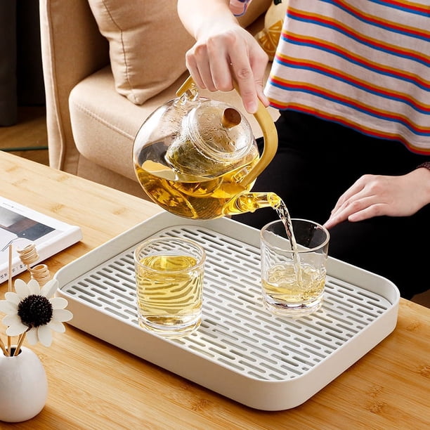 Rejilla para secar platos de 2 niveles con escurridor, bandeja de té para tazas, fruteros, utensilios de café (profundo)