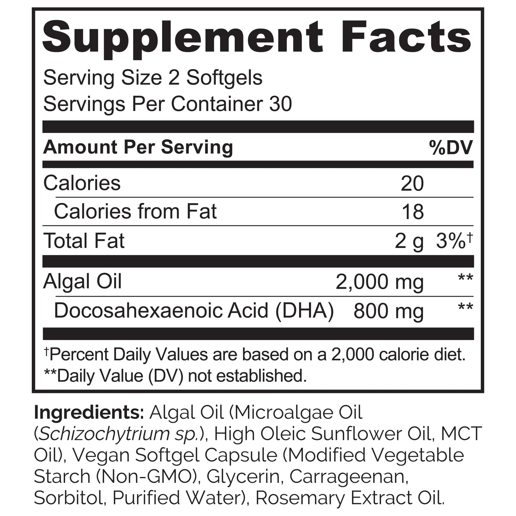 NATURELO Vegan DHA - Omega 3 Oil from Algae - Supplement for Brain, Heart, Joint, Eye Health - Provides Essential Fatty Acids for Women, Men and Kids - Complements Prenatal Vitamins - 60 Softgels