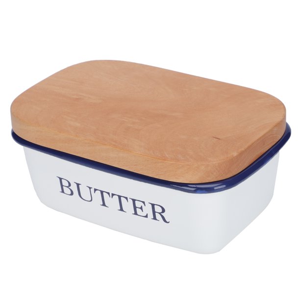 Butter Dish Holder Cheese Container Keeper Enamel Tray Farmhouse Bowl