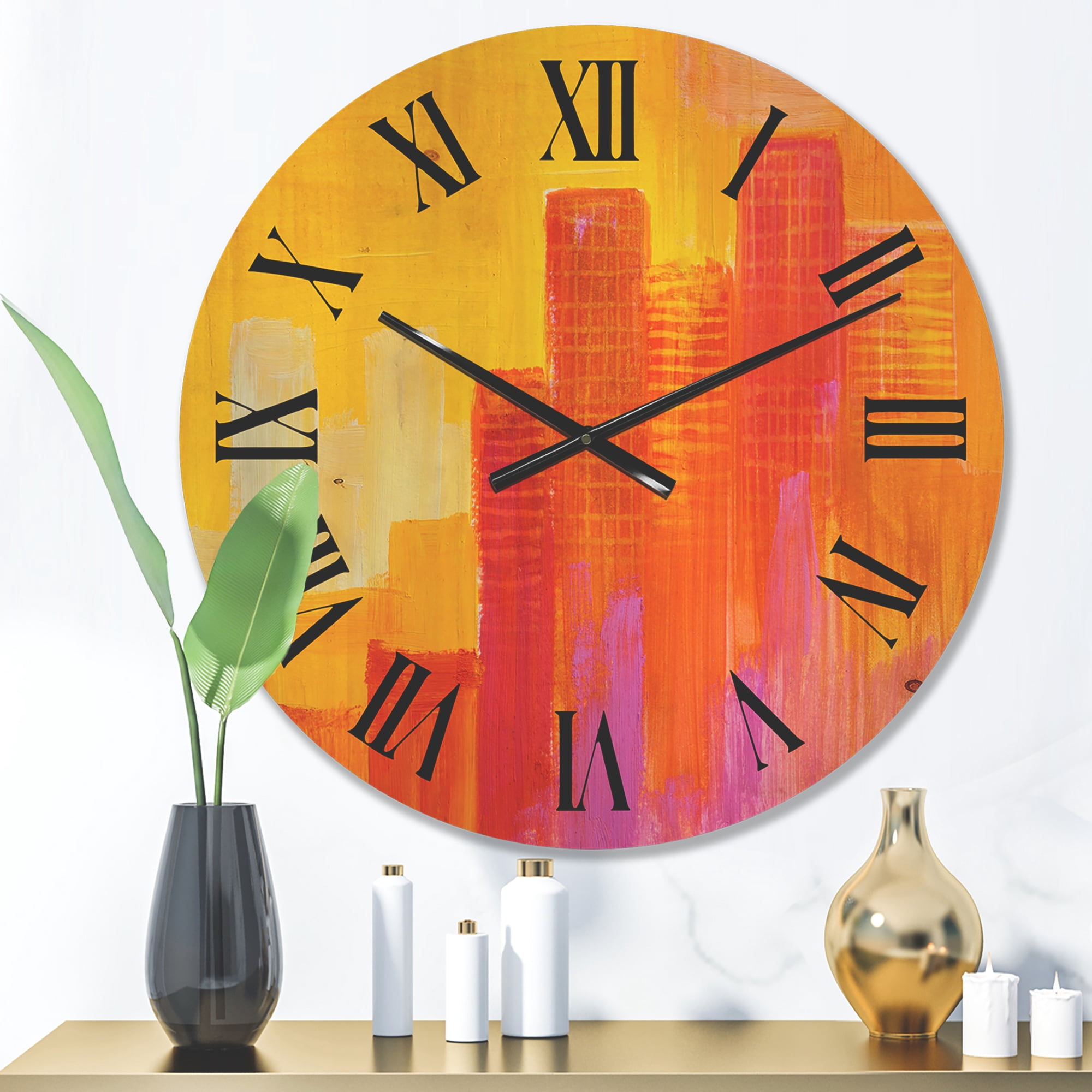 Designart 'Cityscape of Modern City Skyscrapers III' Modern Wood Wall Clock