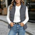 thumbnail image 3 of Women's Puffer Vest Lightweight Quilted Sleeveless Jacket Zip Up Stand Collar Winter Outwears (Dark Gray XXL), 3 of 6