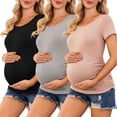 thumbnail image 2 of Ekouaer Womens Maternity Shirts 3 Packs Side Ruched Pregnancy Tee Top Tunic Blouse Casual Mama Clothes S-XXL, 2 of 5