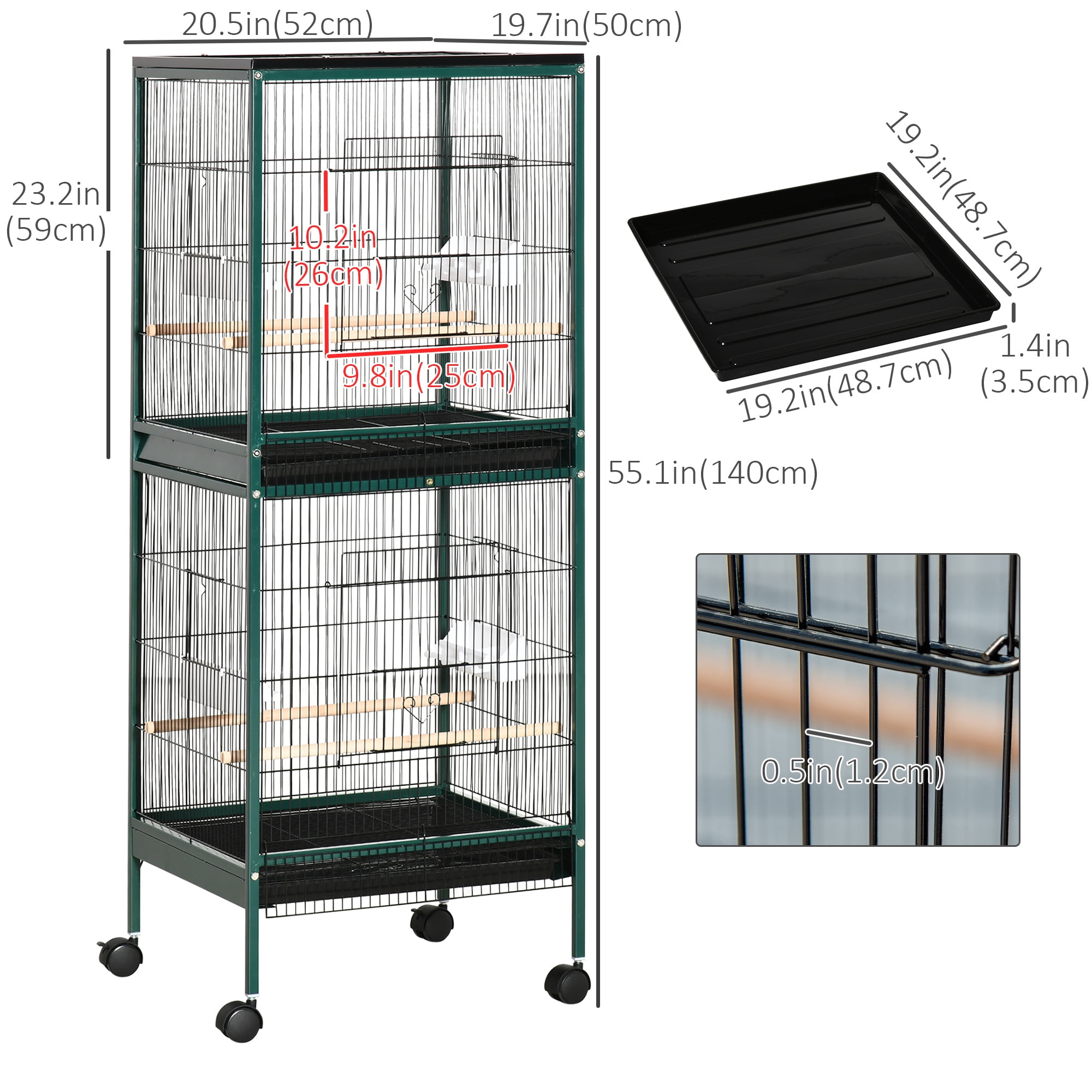 PawHut Large Bird Cage with 1.7 ft. Width for Wingspan, Bird Aviary Indoor with Multi-Door Design, Fit for a Canary, Finch, Conure, 55"