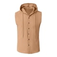 thumbnail image 5 of Men's Sleeveless Hooded Cotton Linen Shirt, Button Down Casual Beach Vest, Lightweight Breathable Summer Vacation Top Orange, 5 of 9