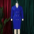 thumbnail image 4 of AURA Plus Size Double Breasted Blazer Collar Maxi Dress Elegant Long Sleeve Office Bodycon Dress with Belt, 4 of 10