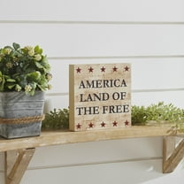 VHC Brands Patriotic My Country America Land Of The Free w/Red Stars MDF Block Sign 6x6x1, Independence Day Decor, Decorative Sign, Rustic Farmhouse Fourth of July Decorations