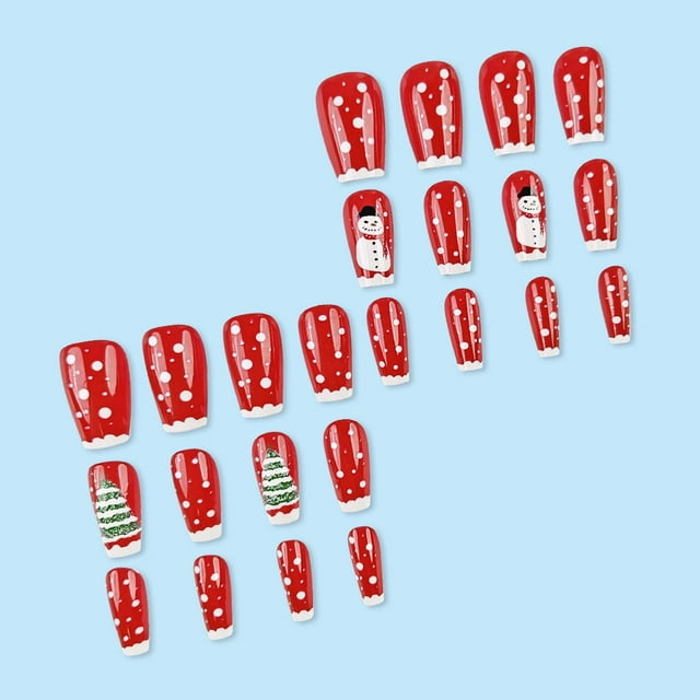 Ongles Autocollants de Noël Courts Carrés Faux Ongles Rouges Verts Xmas Faux Ongles Flocon de Neige Lanterne Boule Chaussettes Ongles Acryliques Couverture Complète Vacances Ongles Artificiels Nouvel An Ongles à Coller Mignons Ongles Autocollants