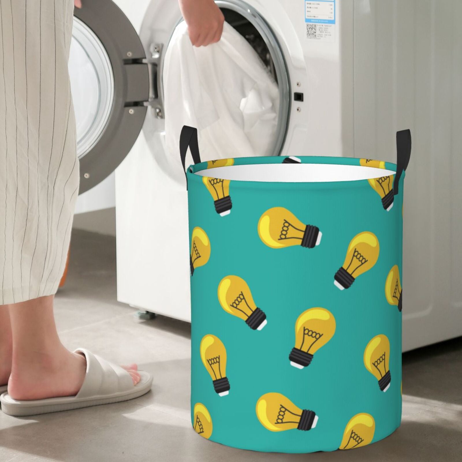 Large Laundry Basket with Handles - Light Bulb Pattern modern Kids Baby Dirty Clothes Laundry Hamper for Bedroom Aesthetic