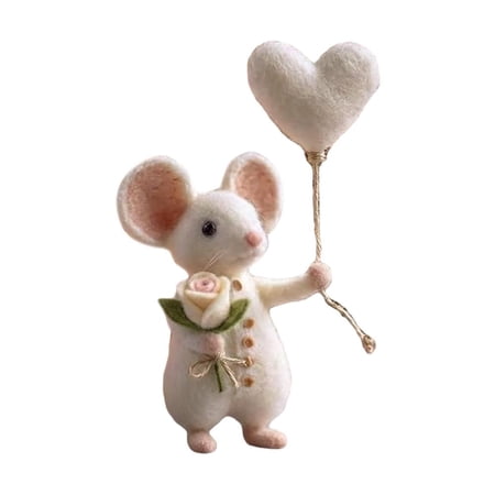 Needle Felted Mouse Valentines Day Gift, Wool Felt Mice Mouse Decor Felted Mice Figurine Ornament, Felt Mouses Ornaments Tiered Tray Tabletop Decor Gift for Valentines Day Women Girl