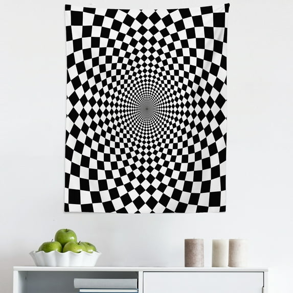 Abstract Tapestry, Optic Illusion Motif Zoom Minimalist Reflecting Symmetric Squares Art, Fabric Wall Hanging Decor for Bedroom Living Room Dorm, 5 Sizes, Black White, by Ambesonne