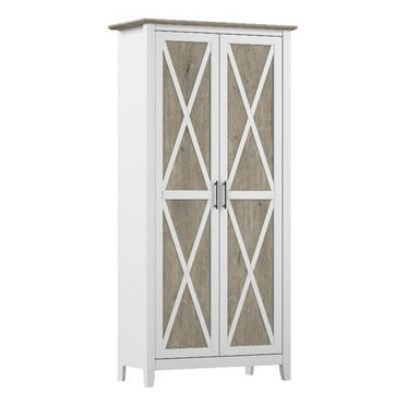 Key West Tall Storage Cabinet with Doors in White/Gray - Engineered Wood