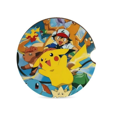

Pokemon Cartoon car coaster with finger notches and cork base car accessories for women men 1PCS