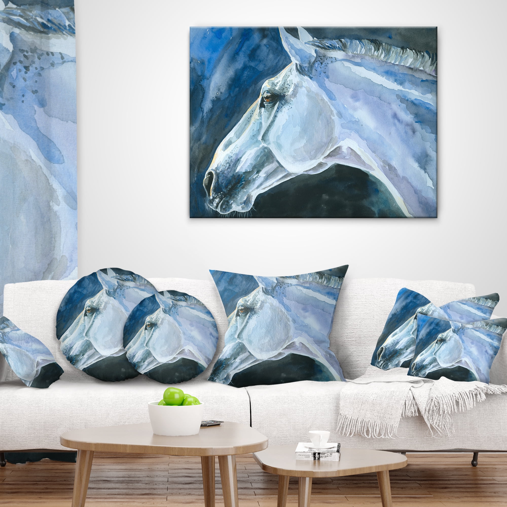 Designart Gray Horse Watercolor - Abstract Throw Pillow - 16x16