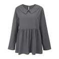 thumbnail image 4 of Gray Young Adult Tops Women's Fashionable and Casual Solid Color Cotton Linen Doll Collar Long Sleeve Loose Top T Shirt Going Out Tops for Women, 4 of 6