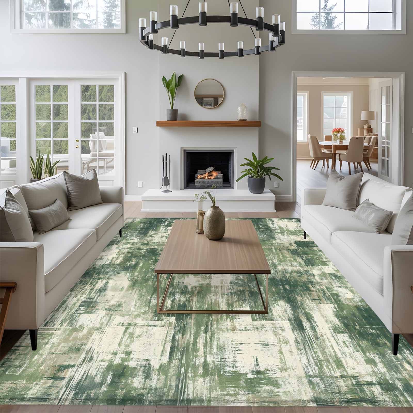 Area Rug for Living Room, Sage Green Ombre Non-Slip Indoor Large Carpet for Bedroom/Dining Room, Gradient Abstract Art Vintage Washable Low-Profile Rectangle Floor Runner Rugs - 5 x 7 Ft