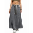 thumbnail image 3 of Women'S Casual Elastic High Waist A Line Long Maxi Flare Denim Skirt Gray M, 3 of 9