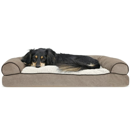 UPC: 0842229106176 | FurHaven Pet Products | Faux Fleece & Chenille Soft Woven Pillow Sofa Pet Bed for Dogs & Cats Cream Medium