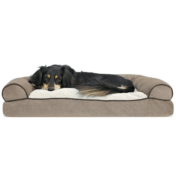 FurHaven Pet Products Faux Fleece & Chenille Pillow Sofa Pet Bed for Dogs & Cats - Cream, Medium