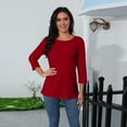 thumbnail image 5 of DENGDENG Womens Three Quarter Sleeve Tops Crew Neck Elbow Casual T-Shirts Trendy Summer Shirts Cute Three Quarter Length Blouses Petite Clothes with Pocket Red S, 5 of 9