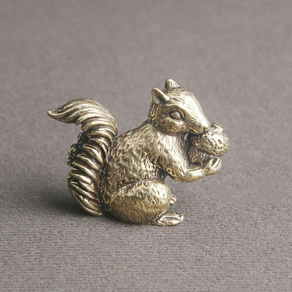 WASHWEPE Golden Brass Squirrel Statue for Home Office Decor Realistic Vintage Style Tabletop Sculpture 6.5 inch