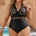 thumbnail image 6 of OCLCCG Plus Size Swimsuit for Women One Piece Lace V Neck Bathing Suit Halter Backless Slimming Mesh Color Block Modest Swimsuit, 6 of 7
