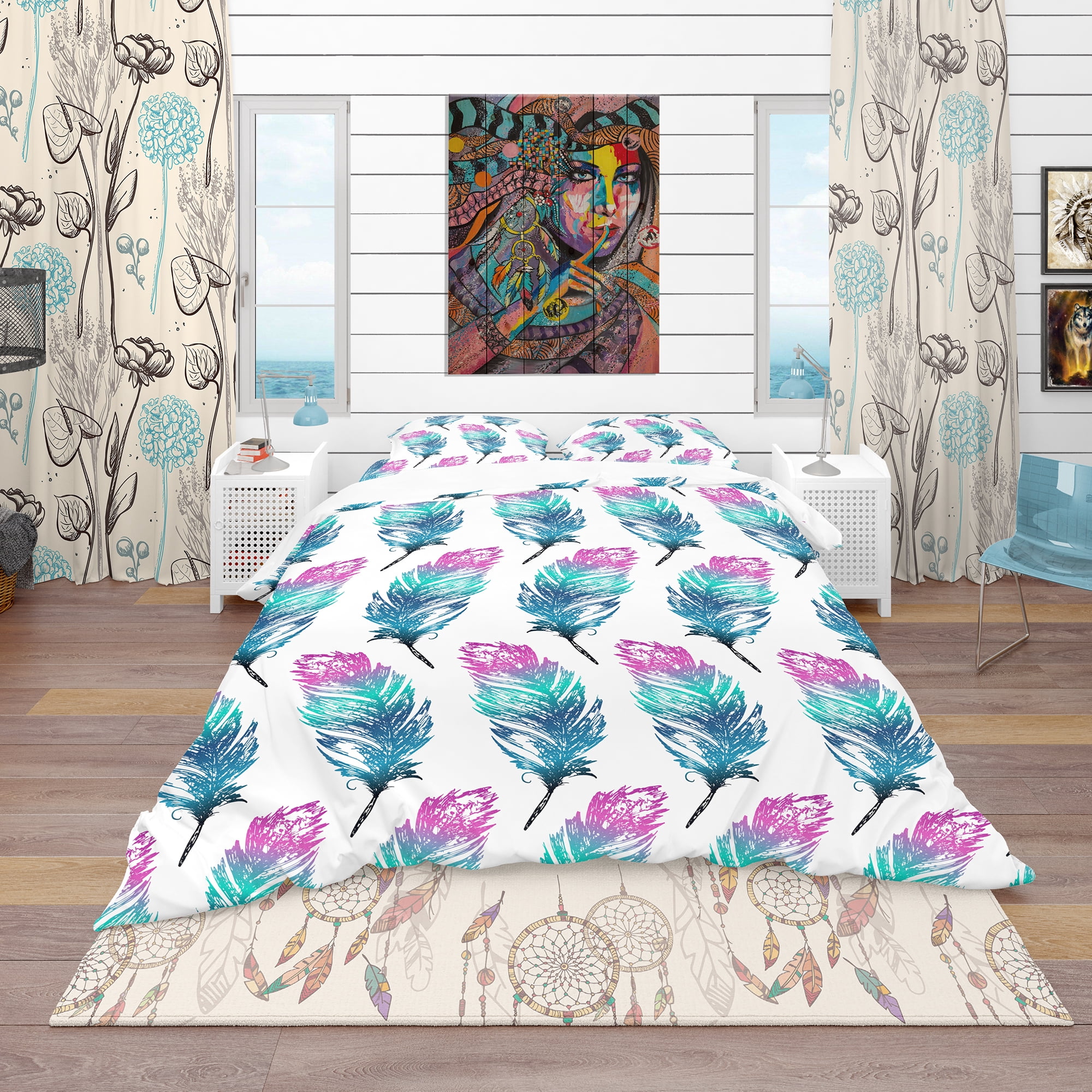 Designart 'Hand Drawn Feathers Isolated on Background' Southwestern Duvet Cover Set