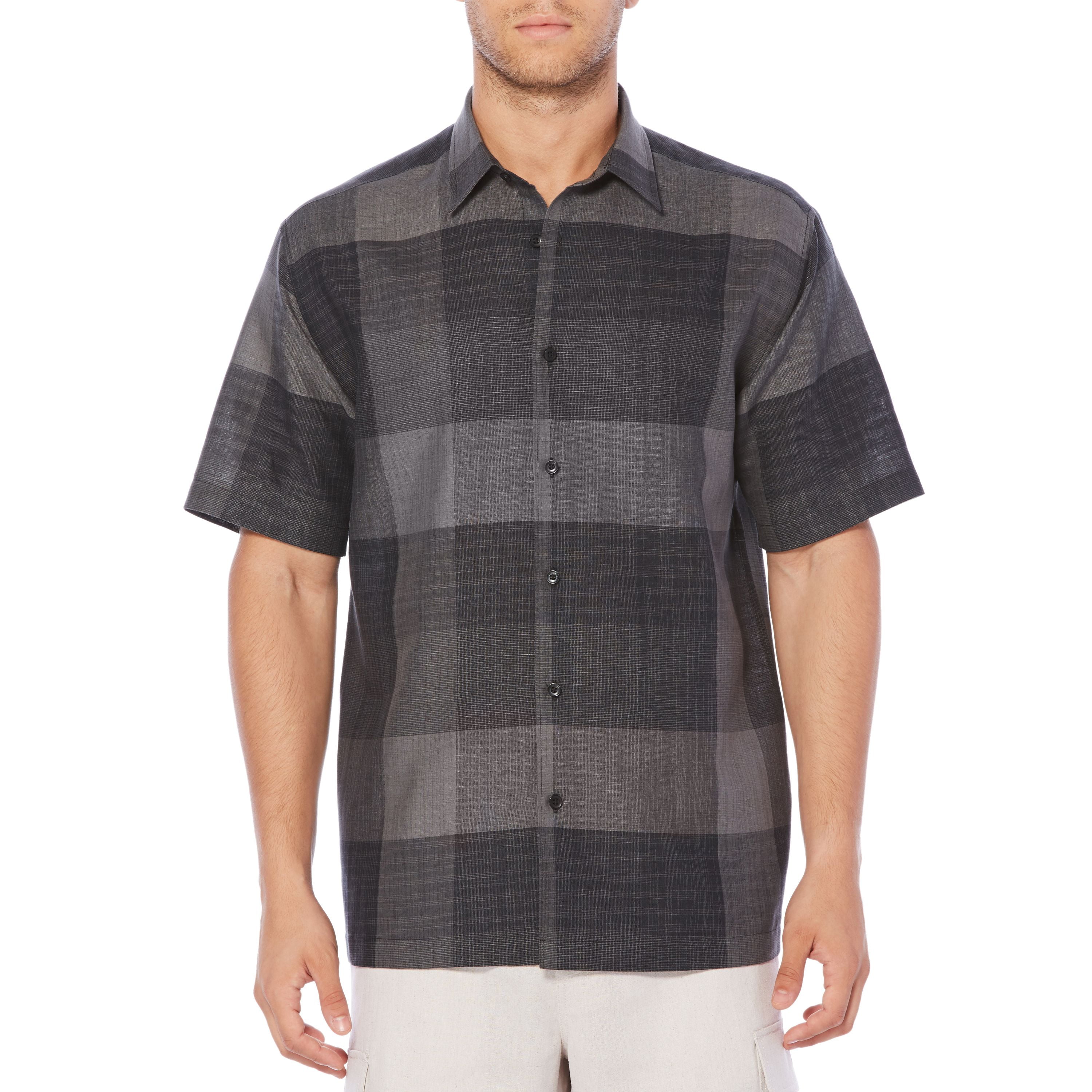 Cafe Luna - Men's Short Sleeve Linen Cotton Plaid Woven Shirt - Walmart ...