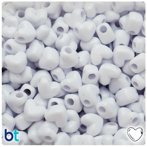 BeadTin White Opaque 12mm Heart (HH) Horizontal Hole Pony Beads (250pcs)