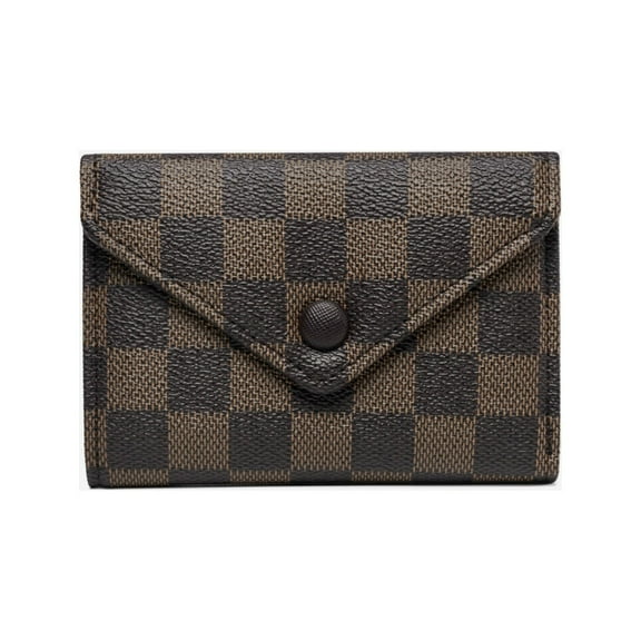 Daisy Rose Trifold RFID Blocking Wallet - PU Vegan Leather Multi Card Holder - Brown Checkered