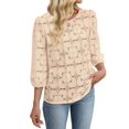 thumbnail image 2 of Women Blouses Dressy Casual 3/4 Length Sleeve Tops Eyelet Lace Hirts Beach Vacation Clothes Color S, 2 of 6
