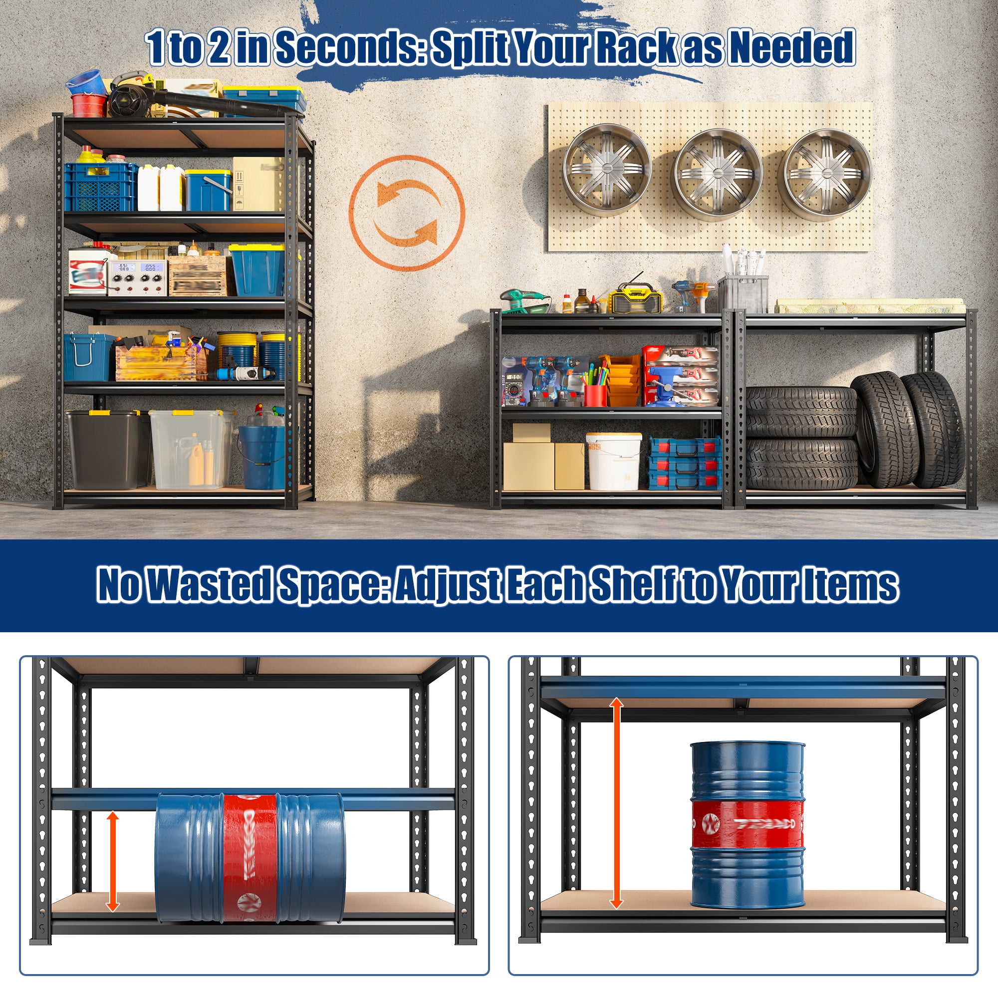 REIBII 5-Tier Adjustable Storage Shelf Units for Garage, 35.6"W x 16"D x 72"H, 2050 lbs