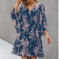 thumbnail image 5 of Robes Décontractées Économies de Vacances! Aqestyerly Robe Décontractée à Manches Longues Imprimé Floral Col en V pour Femmes, 5 of 5