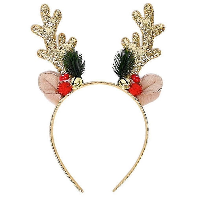 Glittering Sequin Reindeer Antler Headband with Bells Lightweight Festive Christmas Hair Accessory for Holiday Party Outfits for Women