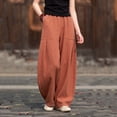 thumbnail image 6 of Maqroz Womens Linen Pants Casual with Drawstring Cotton Baggy Pants Elastic Waist Vintage Wide Leg Harem Pants Lightweight Boho Loose Lantern Trousers with Pockets Orange XL, 6 of 6