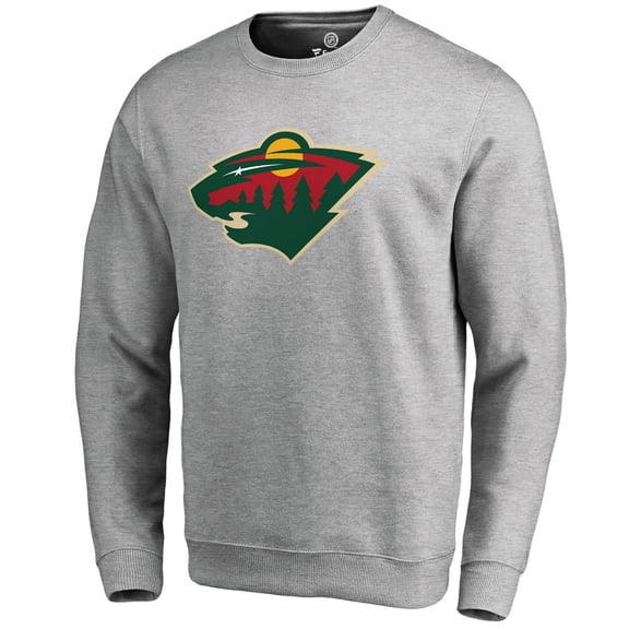 Men's Ash Minnesota Wild Primary Logo Pullover Sweatshirt